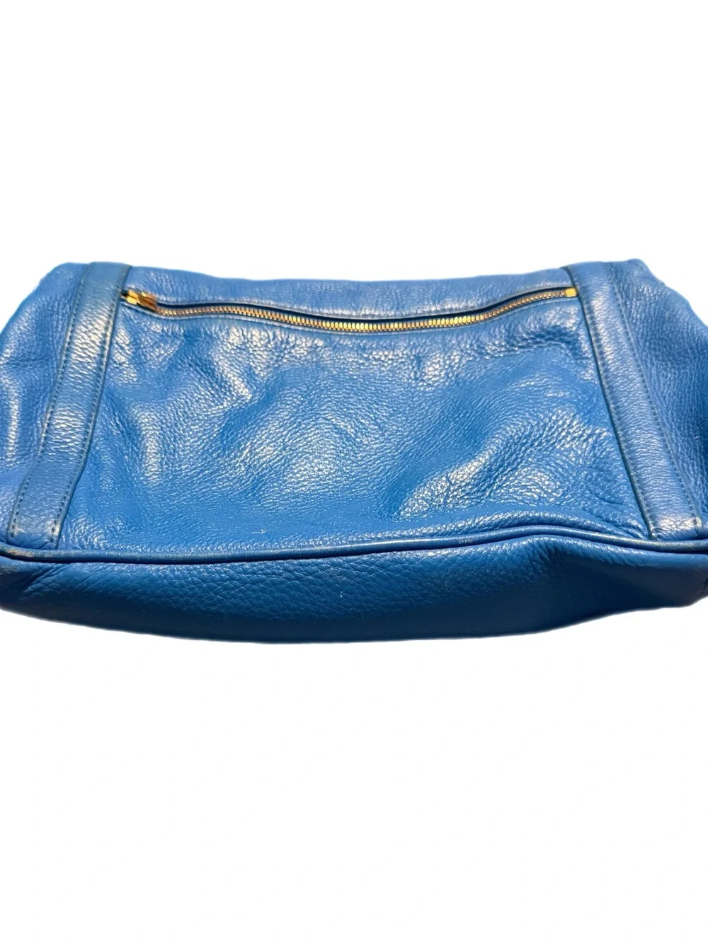 TORY BURCH Bright Blue Pebbled Leather 2 Way Shoulder Bag with Gold Logo - Picture 10 of 16